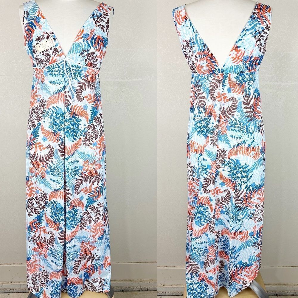 Vintage 70 Floral Orange Sleeveless Summer Casual Maxi Dress Small Venus